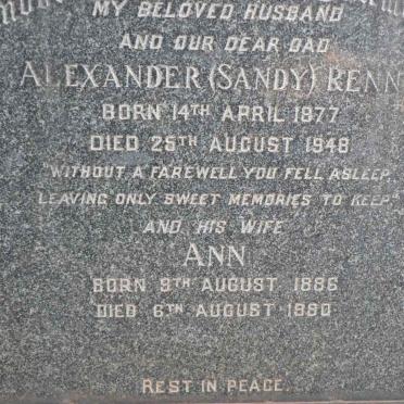 RENNIE Alexander 1877-1948 &amp; Ann 1886-1980