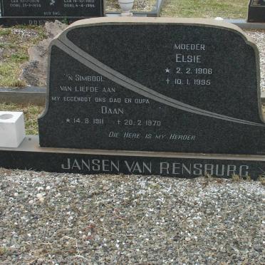 RENSBURG Daan, Jansen van 1911-1970 &amp; Elsie 1906-1995