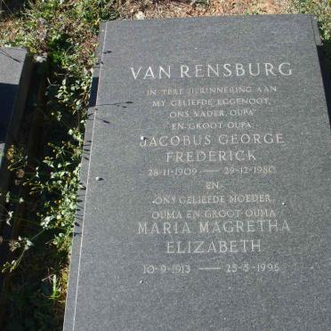 RENSBURG Jacobus George Frederick, van 1909-1980 &amp; Maria Magretha Elizabeth 1913-1996