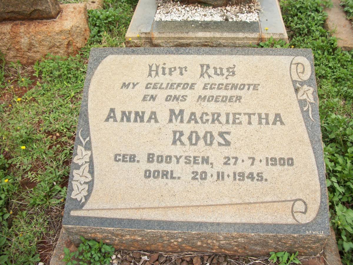 ROOS Anna Magrietha nee BOOYSEN 1900-1945
