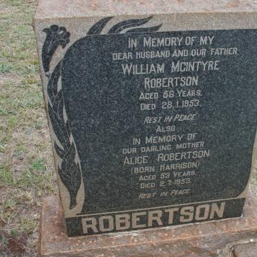 ROBERTSON Willam Mcintyre -1953 &amp; Alice HARRISON -1953