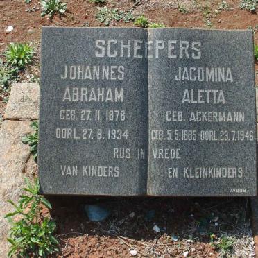SCHEEPERS Johannes Abraham 1878-1934 &amp; Jacomina Aletta ACKERMANN 1885-1946