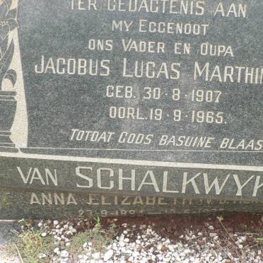 SCHALKWYK Jacobus Lucas Marthinus, van 1907-1965 &amp; Anna Elizabeth V.D. MERWE 1894-1973