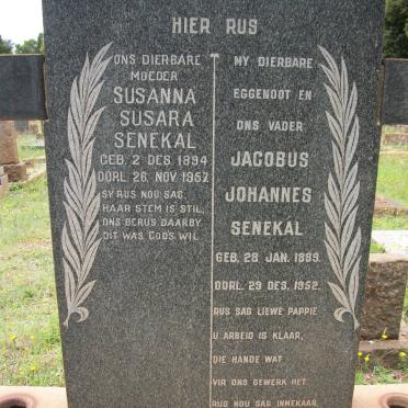 SENEKAL Jacobus Johannes 1889-1952 &amp; Susanna Susara 1894-1957