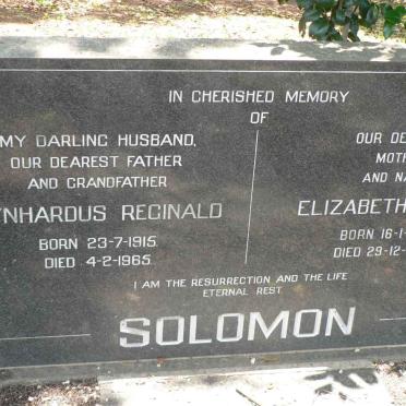 SOLOMON Mynhardus Reginald 1915-1965 &amp; Elizabeth Sophia 1916-1988