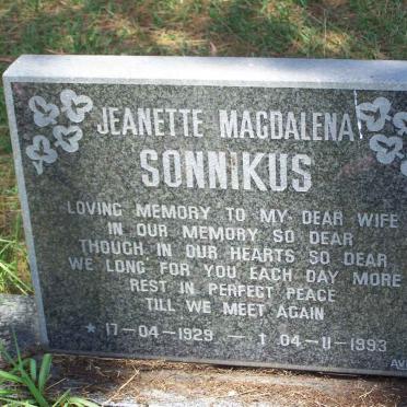 SONNIKUS Jeanette Magdalena 1929-1993