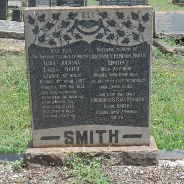 SMITH Johannes Hendrik 1899-1954 &amp; Alida Johanna Lacea DE KOCK 1897-1951 :: VAN STAADEN Fredrika S.C. nee SMITH -1951