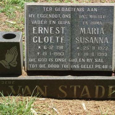 STADEN Ernest Cloete, van 1911-1993 &amp; Maria Susanna 1922-1999