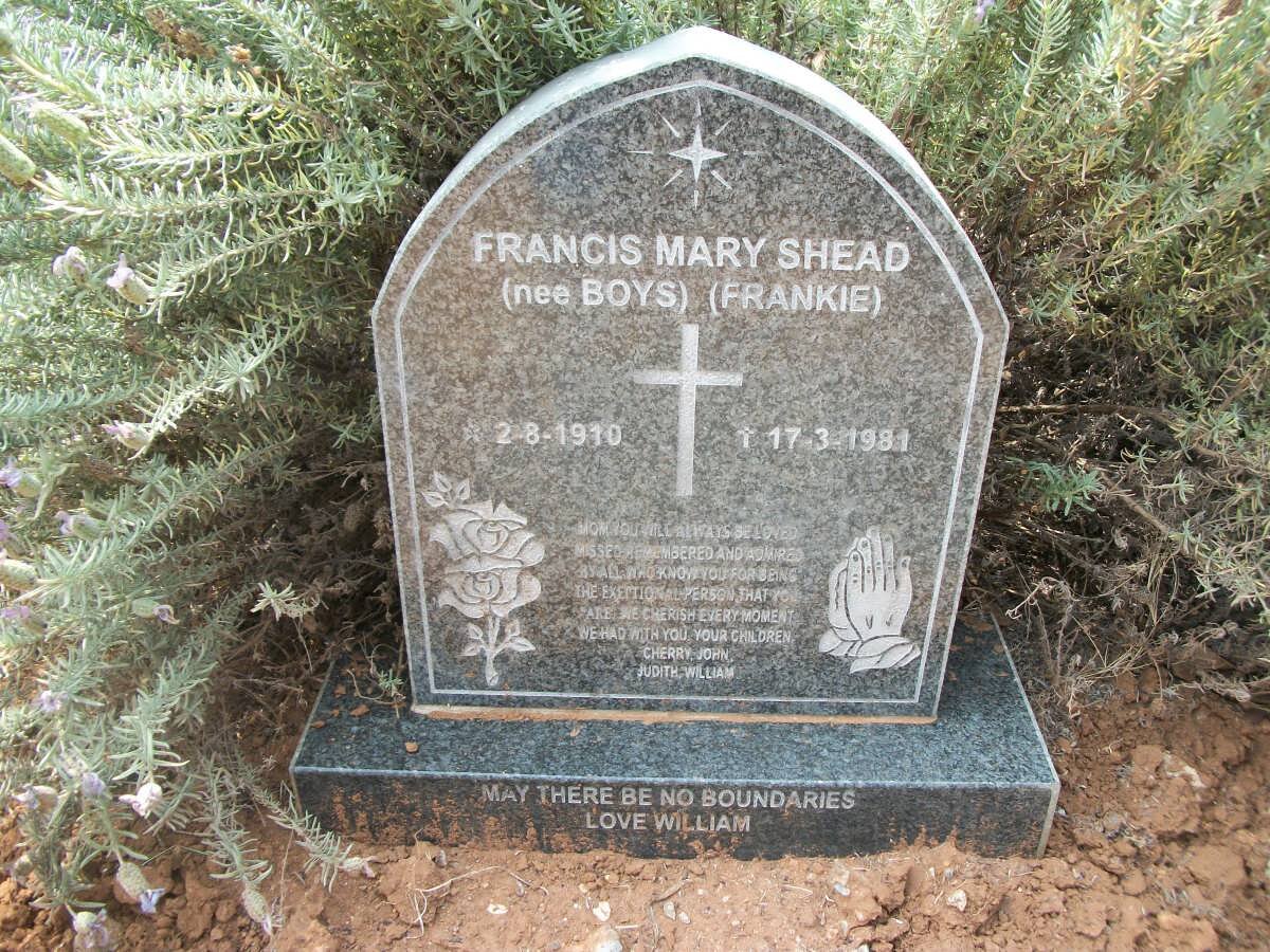 SHEAD Francis Mary nee BOYS 1910-1981