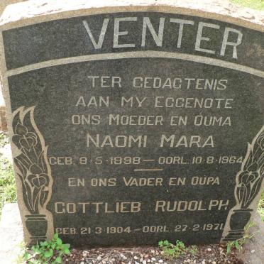 VENTER Gottlieb Rudolph 1904-1971 &amp; Naomi Mara 1898-1964
