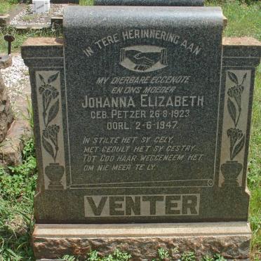 VENTER Johanna Elizabeth nee PETZER 1923-1947