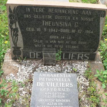 VILLIERS Ammarentia Petronella, de 1916-2006 :: DE VILLIERS Theunsina C. 1947-1964
