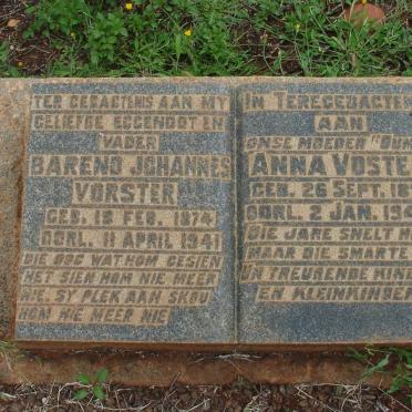 VORSTER Barend Johannes 1874-1941 &amp; Anna 1878-1944