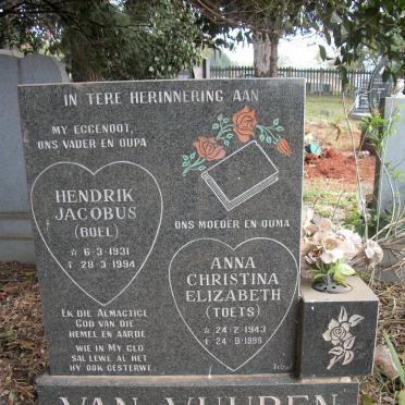VUUREN Hendrik Jacobus, van 1931-1994 &amp; Anna Christina Elizabeth 1943-1999