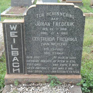 WEILBACH Johan Frederik 1899-1960 &amp; Gertruida Fredrika VAN NIEKERK 1907-1969