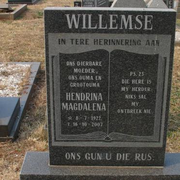 WILLEMSE Hendrina Magdalena 1922-2007