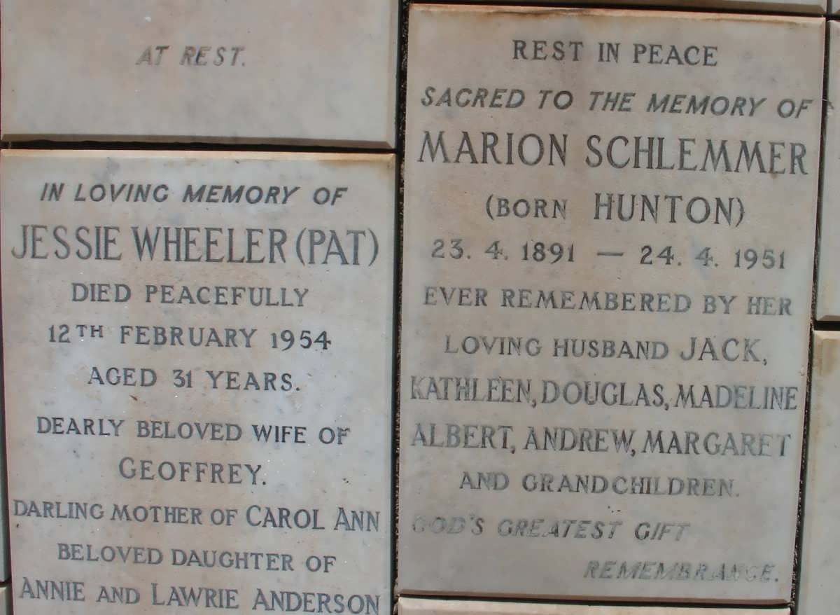 WHEELER Jessie -1954 :: SCHLEMMER Marion nee HUNTON 1891-1951