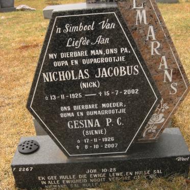 WOLMARANS Nicholas Jacobus 1925-2002 &amp; Gesina P.C. 1926-2007