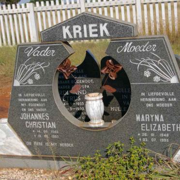 KRIEK Johannes Christiaan 1940-1993 &amp; Maryna Elizabeth 1948-1995