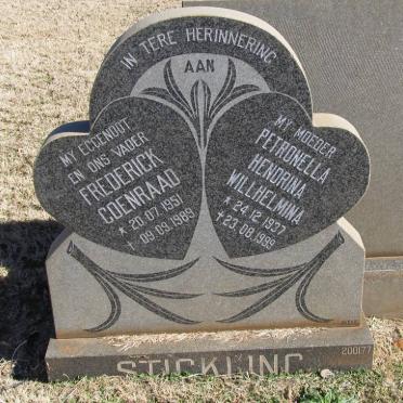 STICKLING Frederick Coenraad 1951-1989 &amp; Petronella Hendrina Willhelmina 1937-1999