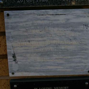 KAHTS Samuel Frank 1940-1991 &amp; Maria Magdalena Elizabeth 194?-
