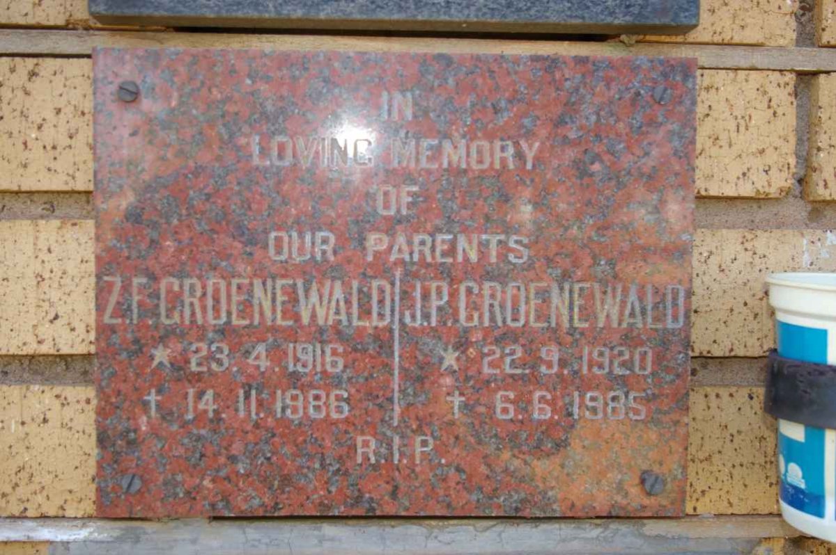 GROENEWALD Z.F. 1916-1986 &amp; J.P. 1920-1985