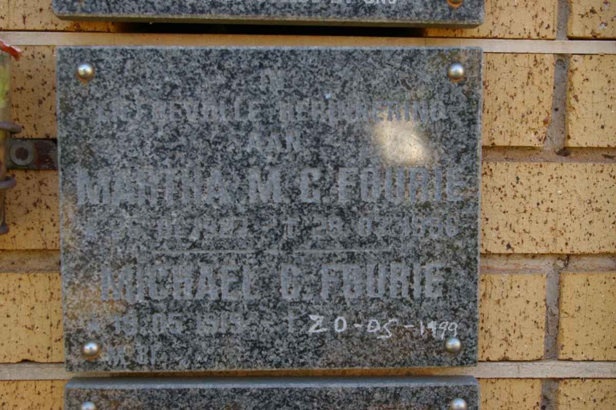 FOURIE Michael C. 1919-1999 &amp; Martha M.G. 1927-1986