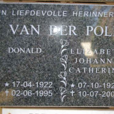 POLL Donald, van der 1922-1995 &amp; Elizabeth Johanna Catherina 1927-2003