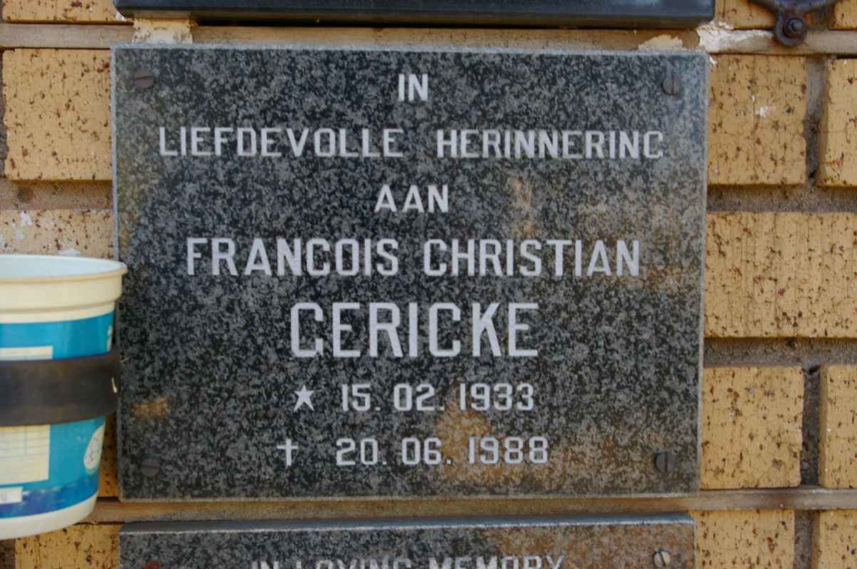 GERICKE Francois Christian 1933-1988