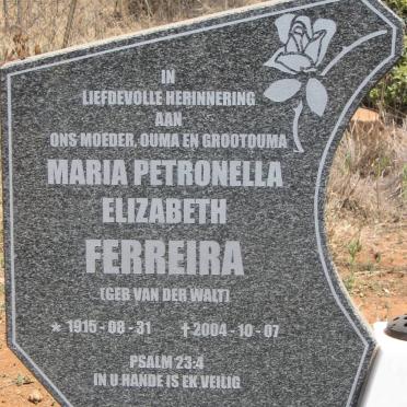 FERREIRA Maria Petronella Elizabeth nee VAN DER WALT 1915-2004