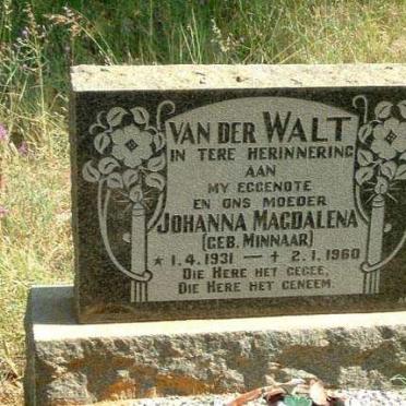 WALT Johanna Magdalena, van der nee MINNAAR 1931-1960