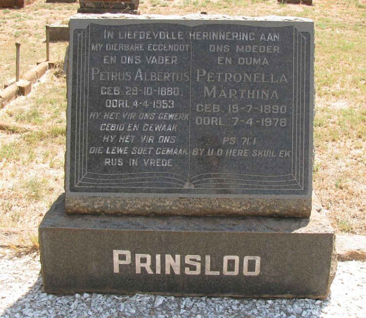 PRINSLOO Petrus Albertus 1880-1953 &amp; Petronella Marthina 1890-1978