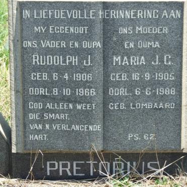 PRETORIUS Rudolph J. 1906-1966 &amp; Maria J.G. LOMBAARD 1905-1988