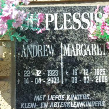 PLESSIS Andrew, du 1923-2008 &amp; Margaret 1925-2009