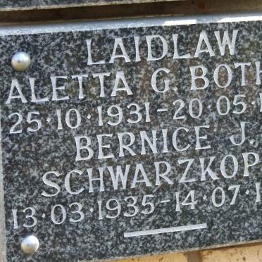 LAIDLAW Aletta G. nee BOTHA 1931-1978 :: SCHWARZKOPF Bernice J. nee LAIDLAW 1935-1980