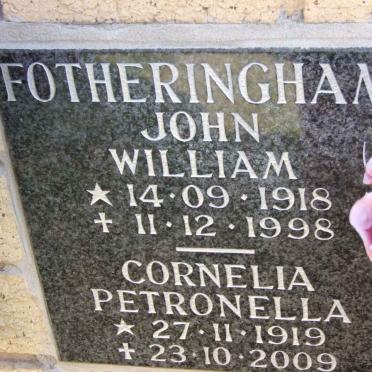 FOTHERINGHAM John William 1918-1998 &amp; Cornelia Petronella 1919-2009