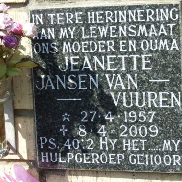 VUUREN Jeanette, Jansen van 1957-2009