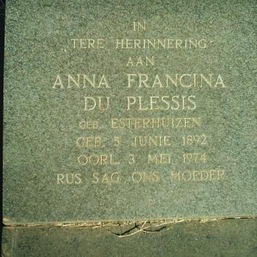 PLESSIS Anna Francina, du nee ESTERHUIZEN 1892-1974