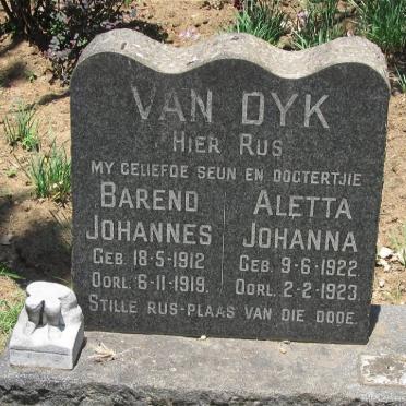 DYK Barend Johannes, van 1912-1919 :: VAN DYK Aletta Johanna 1922-1923 