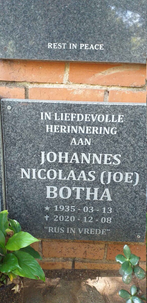 BOTHA Johannes Nicolaas 1935-2020