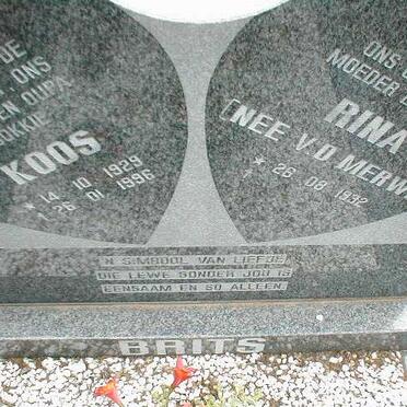 BRITS Koos 1929-1996 &amp; Rina V.D. MERWE 1932-