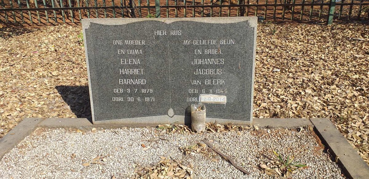 BARNARD Elena Harriet 1879-1971 :: VAN BLERK Johannes Jacobus 1945-2014