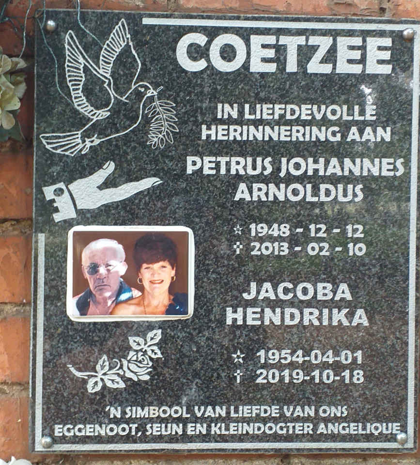 COETZEE Petrus Johannes Arnoldus 1948-2013 & Jacoba Hendrika 1954-2019