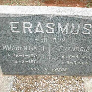 ERASMUS Francois J. 1911-1971 &amp; Emmarentia H. 1921-1969