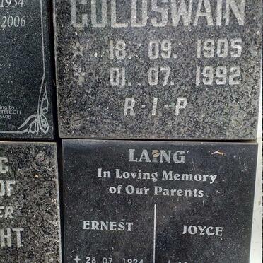 GOLDSWAIN Gladys Mary 1905-1992 :: LAING Ernest 1924-1992 & Joyce 1930-2004