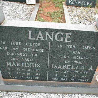 LANGE Martinus 1927-1983 &amp; Isabella A. 1926-2002