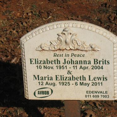 LEWIS Maria Elizabeth 1925-2011 :: BRITS Elizabeth Johanna 1951-2004