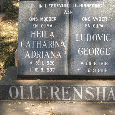 OLLERENSHAW Ludovic George 1916-2012 &amp; Heila Catharina Adriana 1926-1987