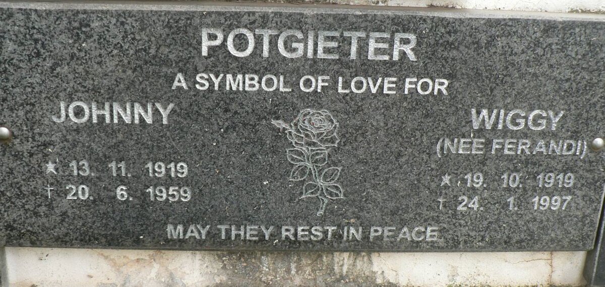 POTGIETER Johnny 1919-1959 &amp; Wiggy FERANDI 1919-1997
