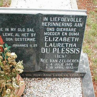 PLESSIS Elizabeth Lauretha, du nee VAN ZELDEREN 1926-1993